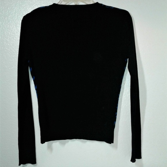 Sandra Silk Blend V-Neck Pullover Sweater Blue & Black: Size: Small - Picture 2 of 6